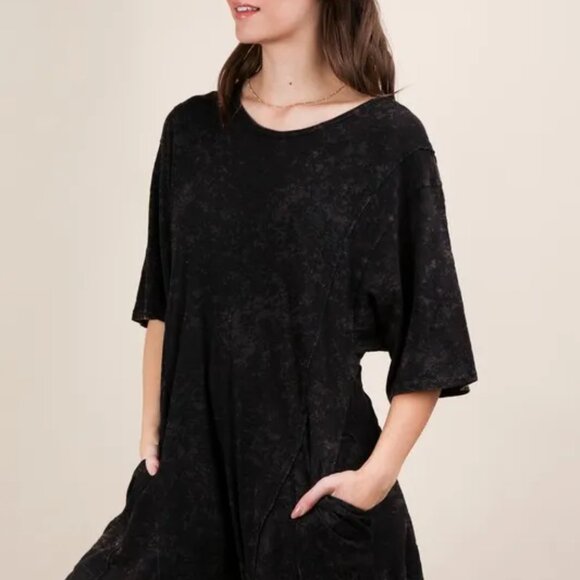 VERY J Mineral Washed Oversized Knit Comfy Romper - Picture 2 of 7